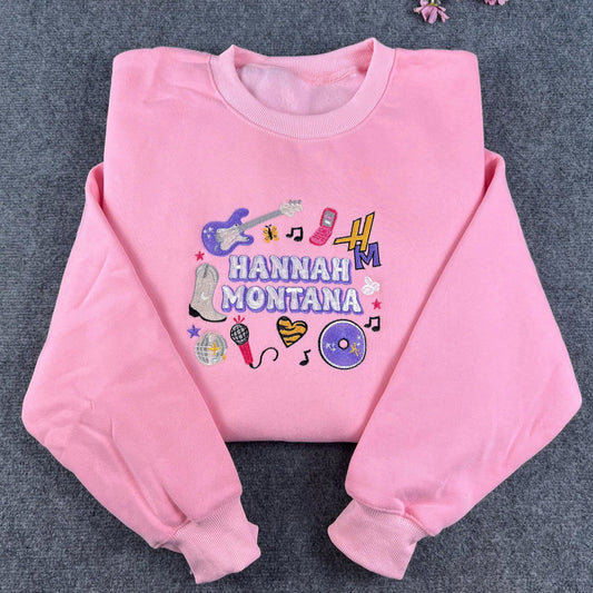 Hannah Montana Embroidered Sweatshirt – Y2K Vintage Pink Pop Star Crewneck