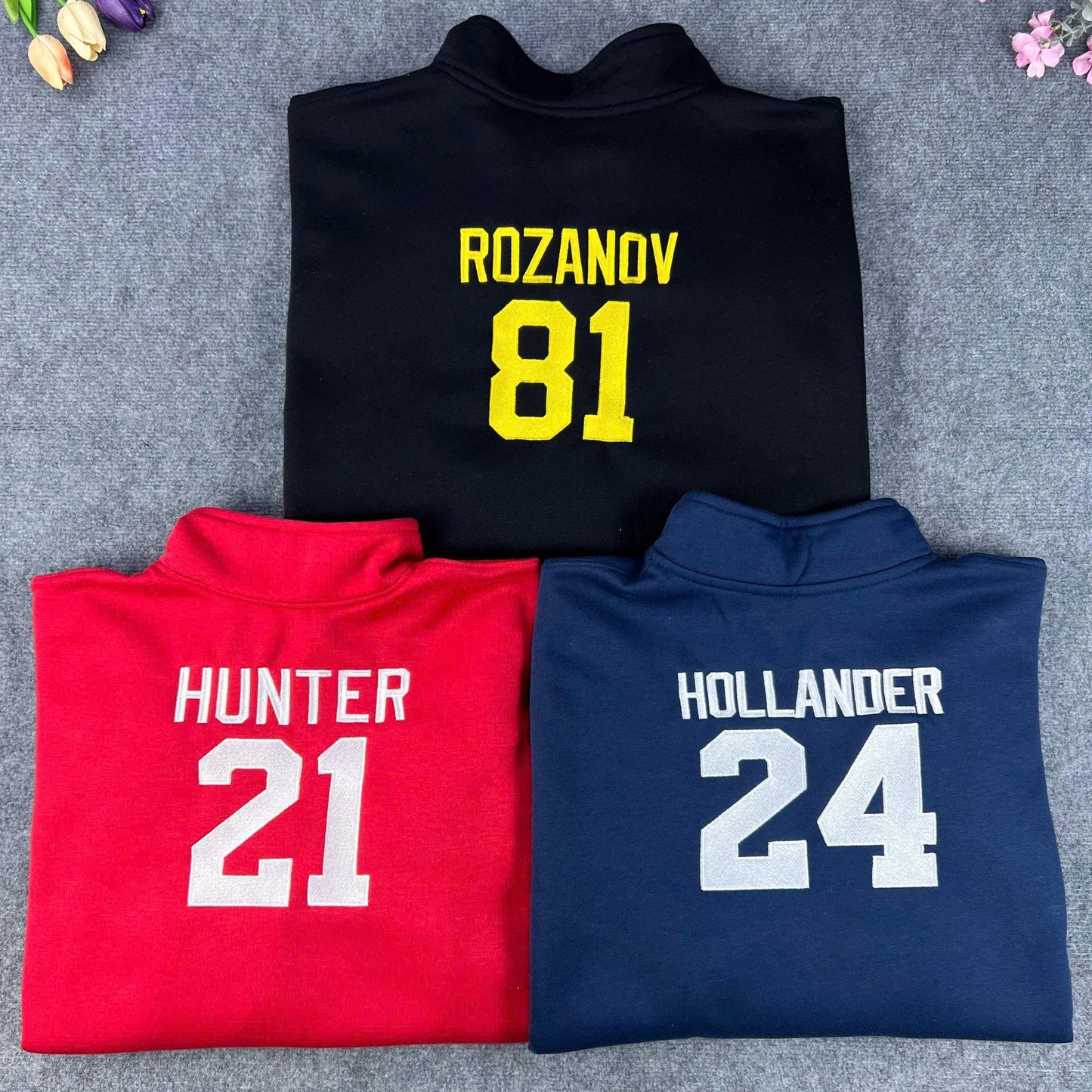 Heated Rivalry Embroidered Quarter Zip – Rozanov 81 Hollander 24 Hockey Pullover