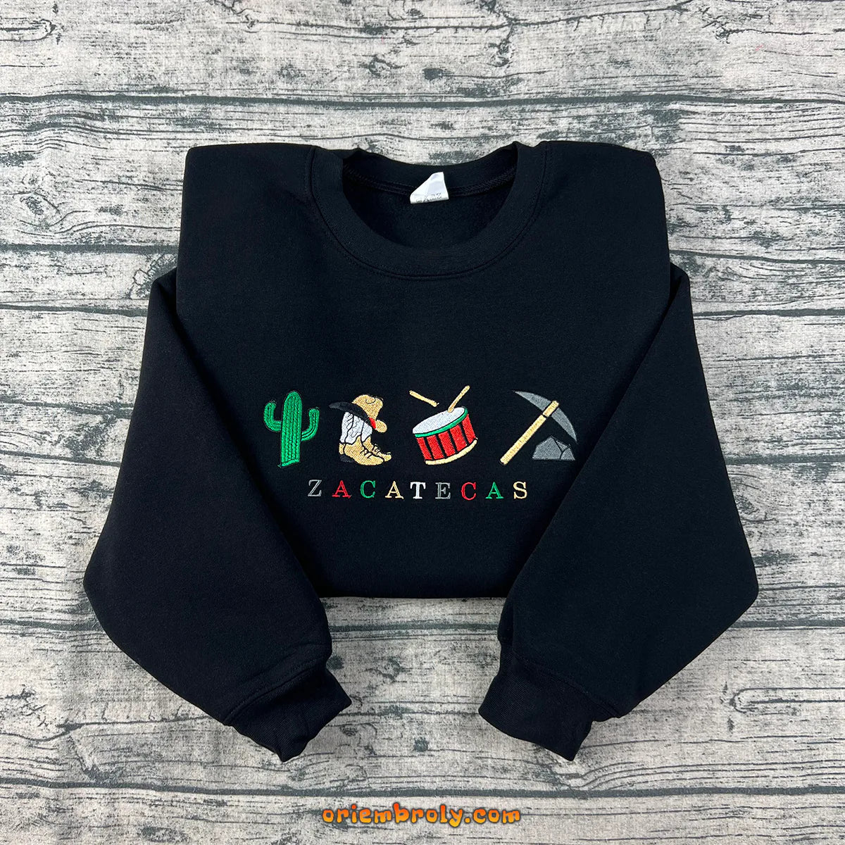 Zacatecas Mexico embroidered sweatshirt with cultural icons