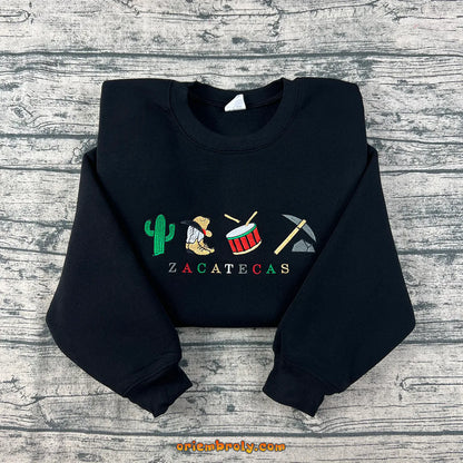 Zacatecas Mexico embroidered sweatshirt with cultural icons